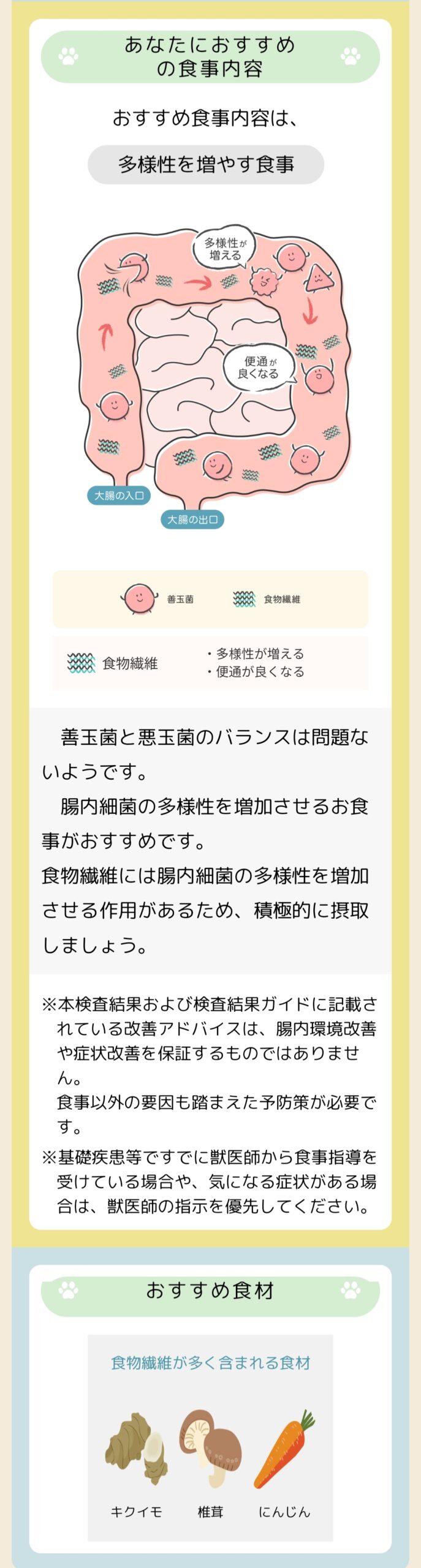 「おすすめの食事内容」と「おすすめの食材」