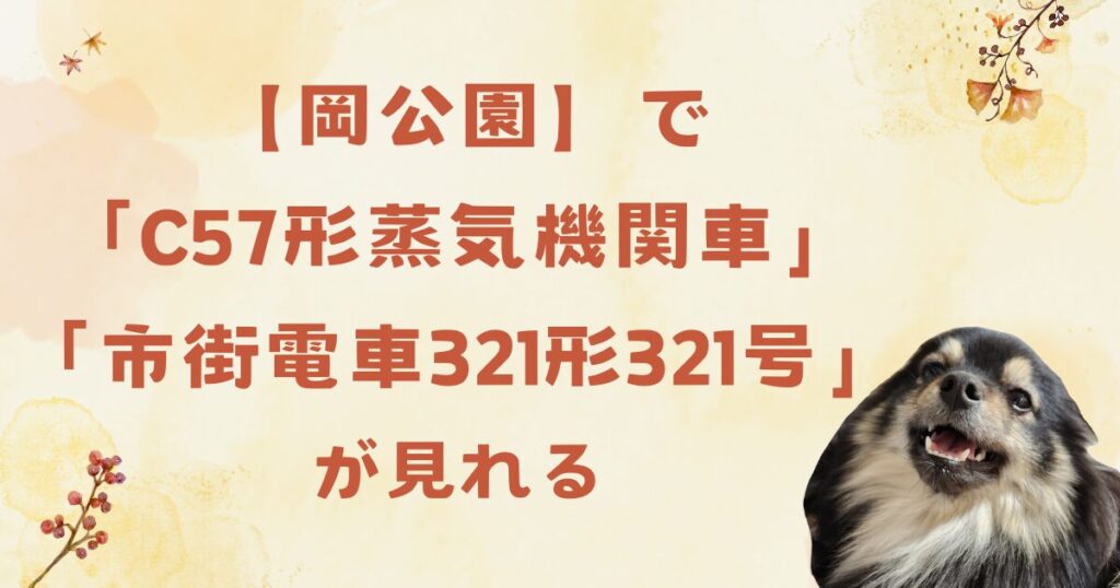 【岡公園】で「C57形蒸気機関車」と「市街電車321形321号」が見れる